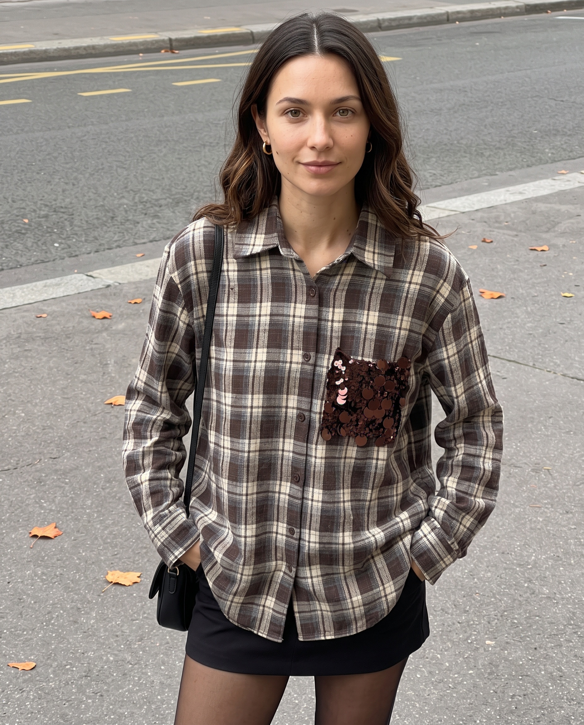 Wholesaler KELIE - Women's flannel plaid shirt with sequin pocket