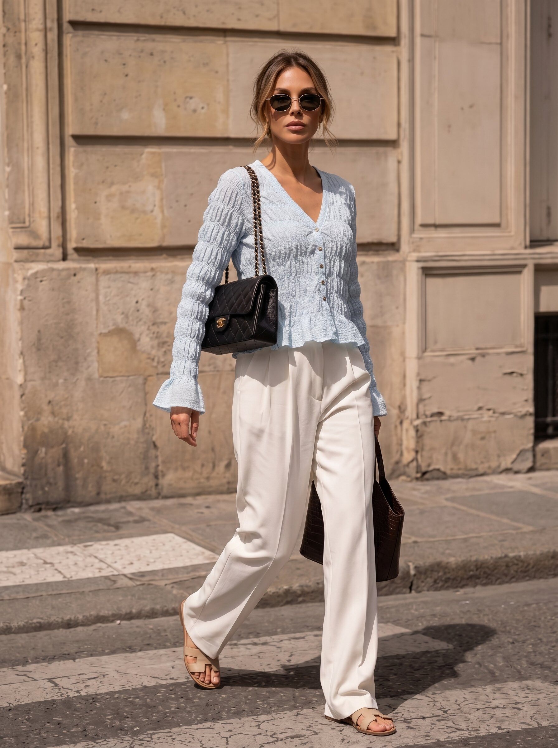Wholesaler KELIE - Lightweight blouse with a waffle texture and flared sleeves - KÉLIE Paris