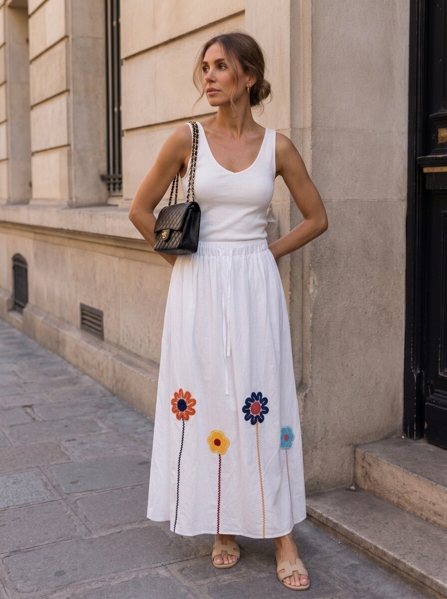 Grossiste KELIE - Jupe avec broderie fleur