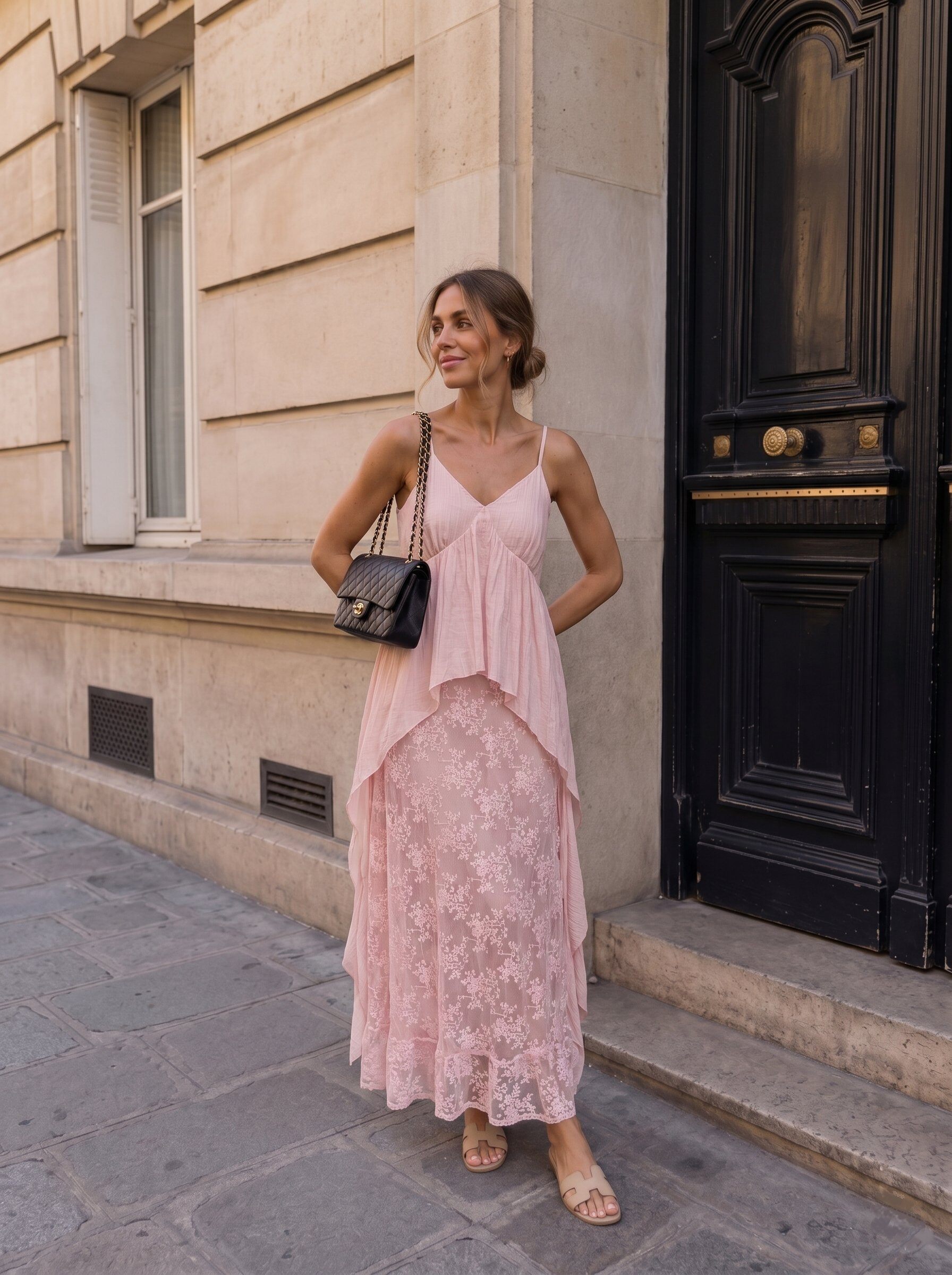 Grossiste KELIE - Robe longue bohème en dentelle à fines bretelles et volants - Kélie Paris