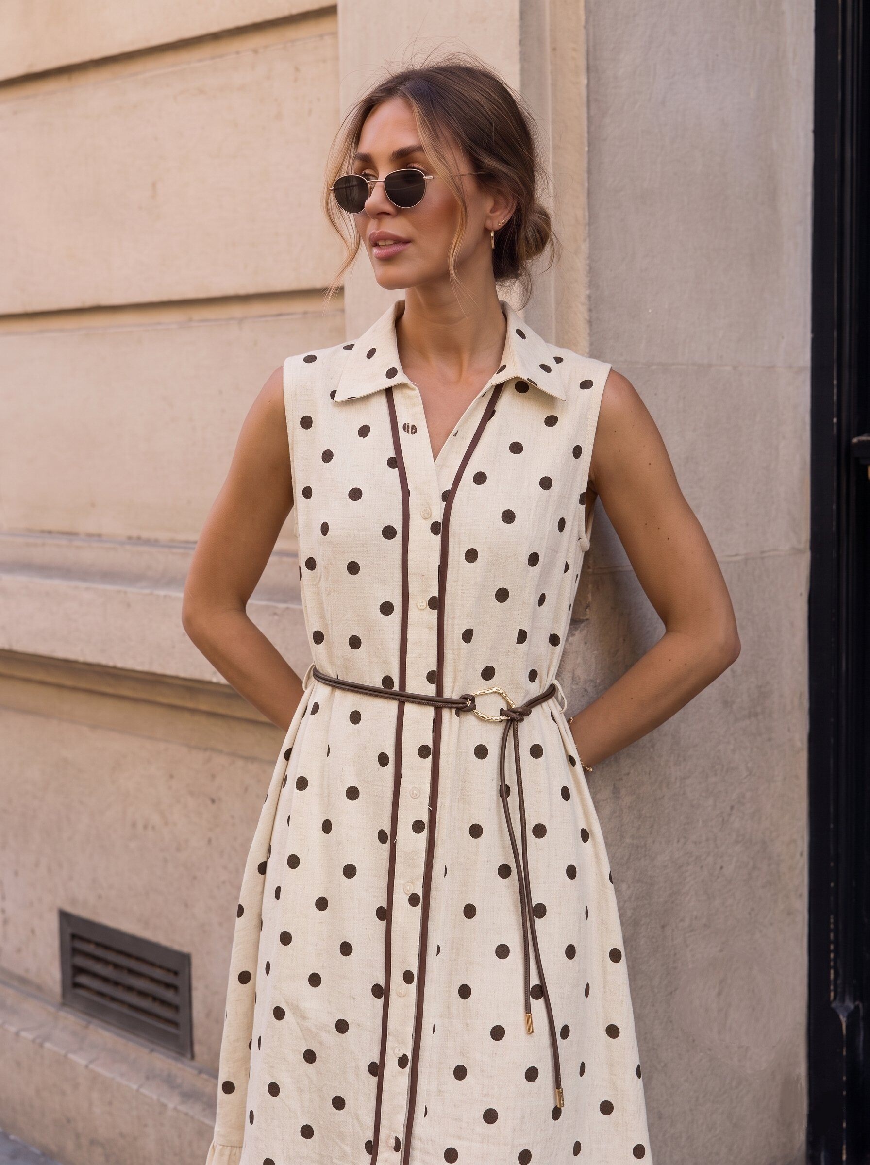Großhändler KELIE - Maxi-Hemdkleid mit Punkten und schmalem Gürtel