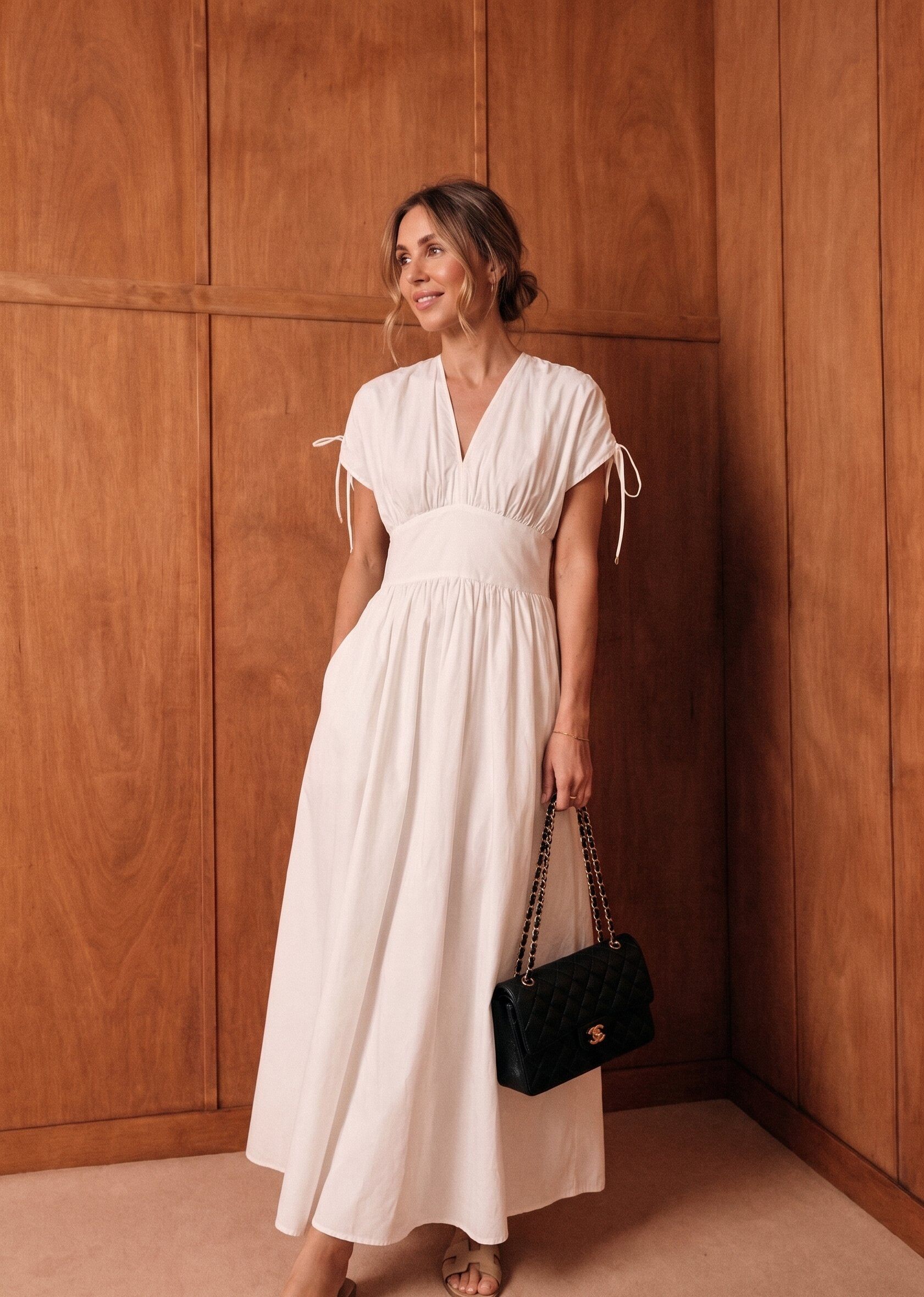 Wholesaler KELIE - Flowy maxi dress with V-neckline, smocked waist, and open back with ties - KÉLIE Paris