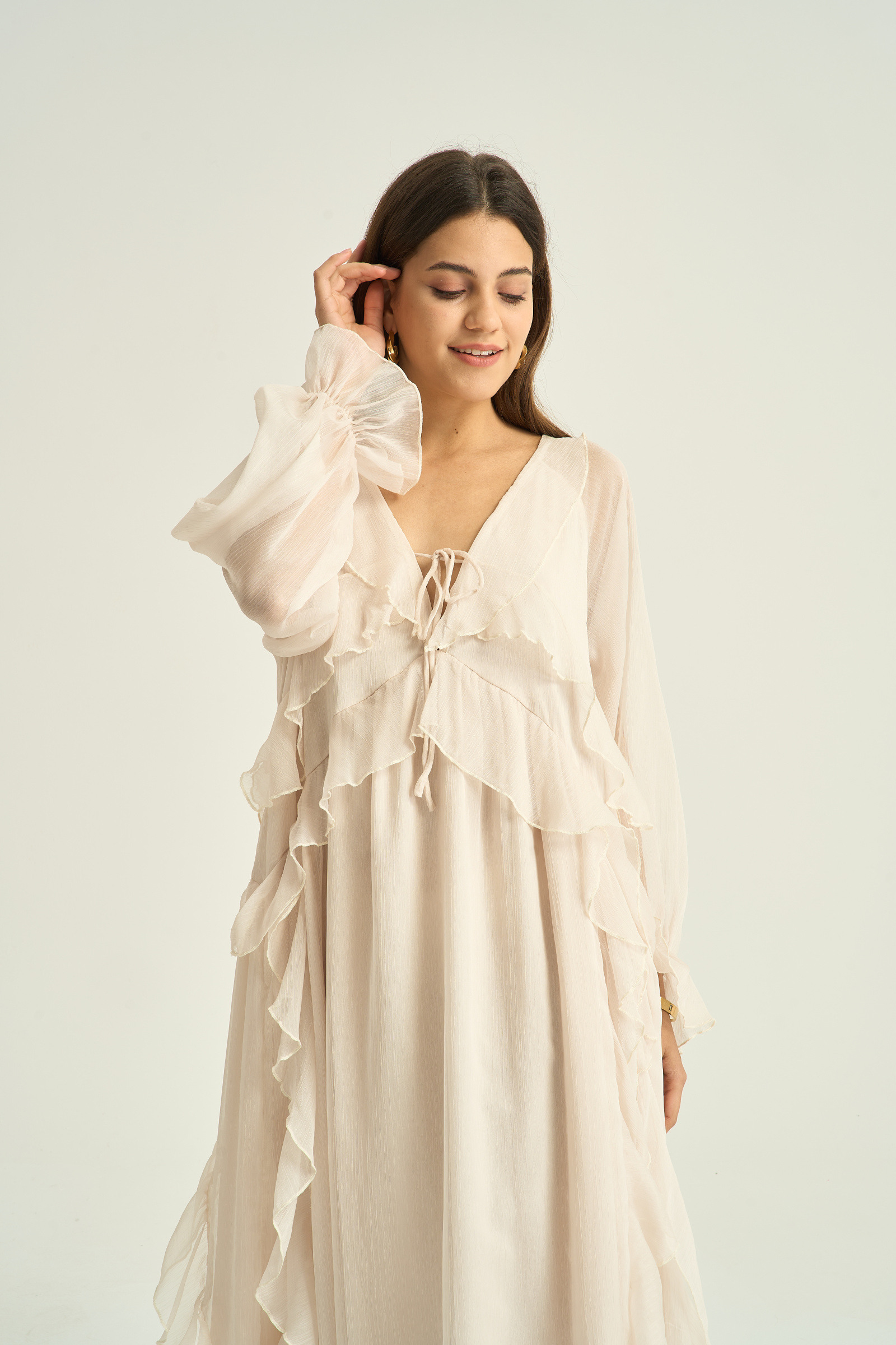 long flowy dresses for beach wedding Unique Floral Lace Chiffon Wedding Gown Flowy Beach Wedding Dress AWD1873