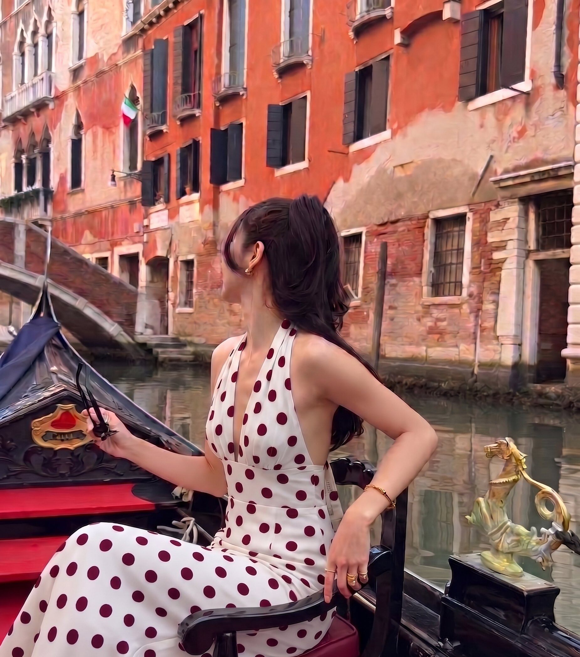 Wholesaler KELIE - Polka dot print halter maxi dress
