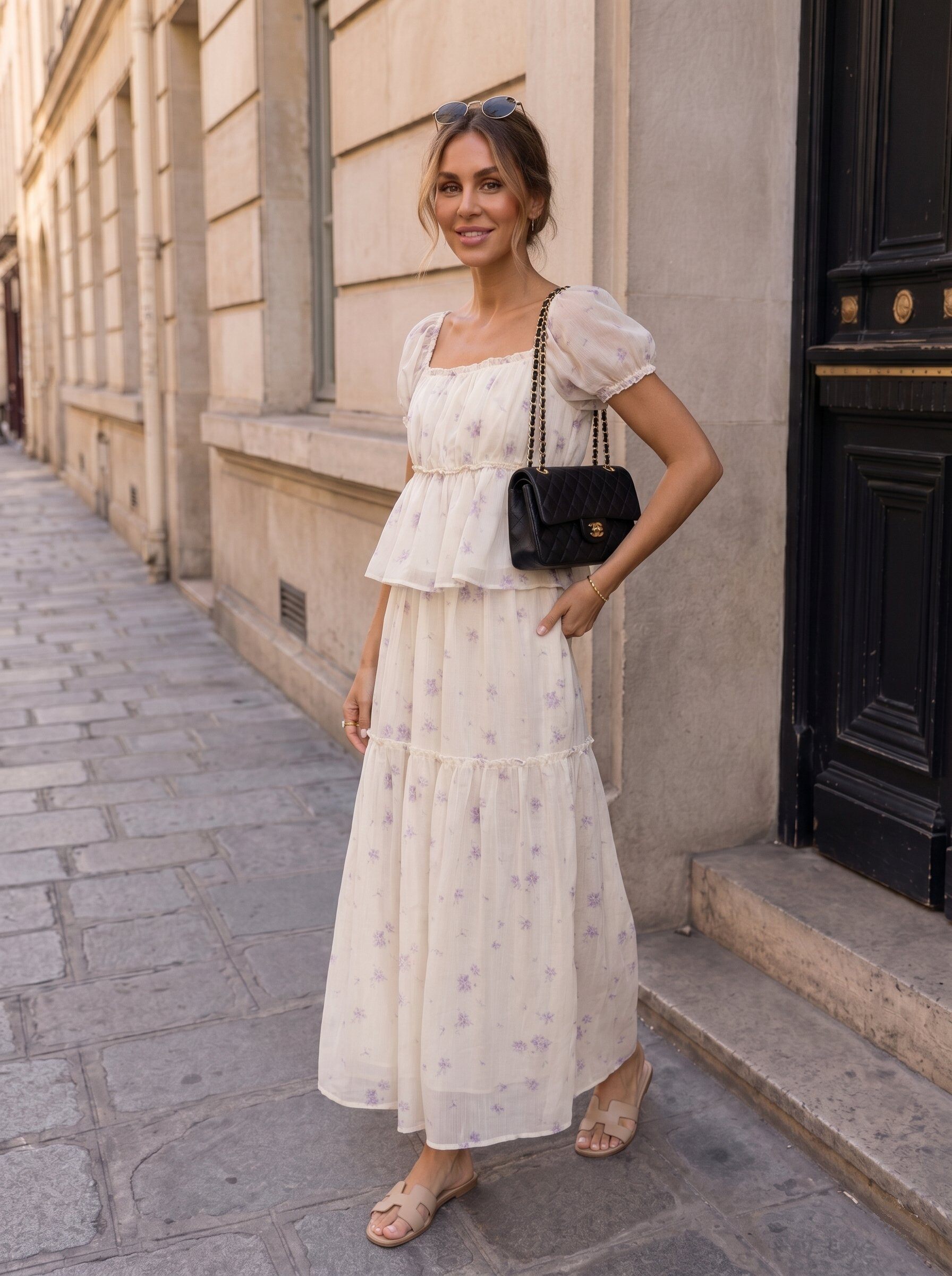Großhändler KELIE - Fließendes kurzes Oberteil mit Blumenmuster und Ballonärmeln - KÉLIE Paris