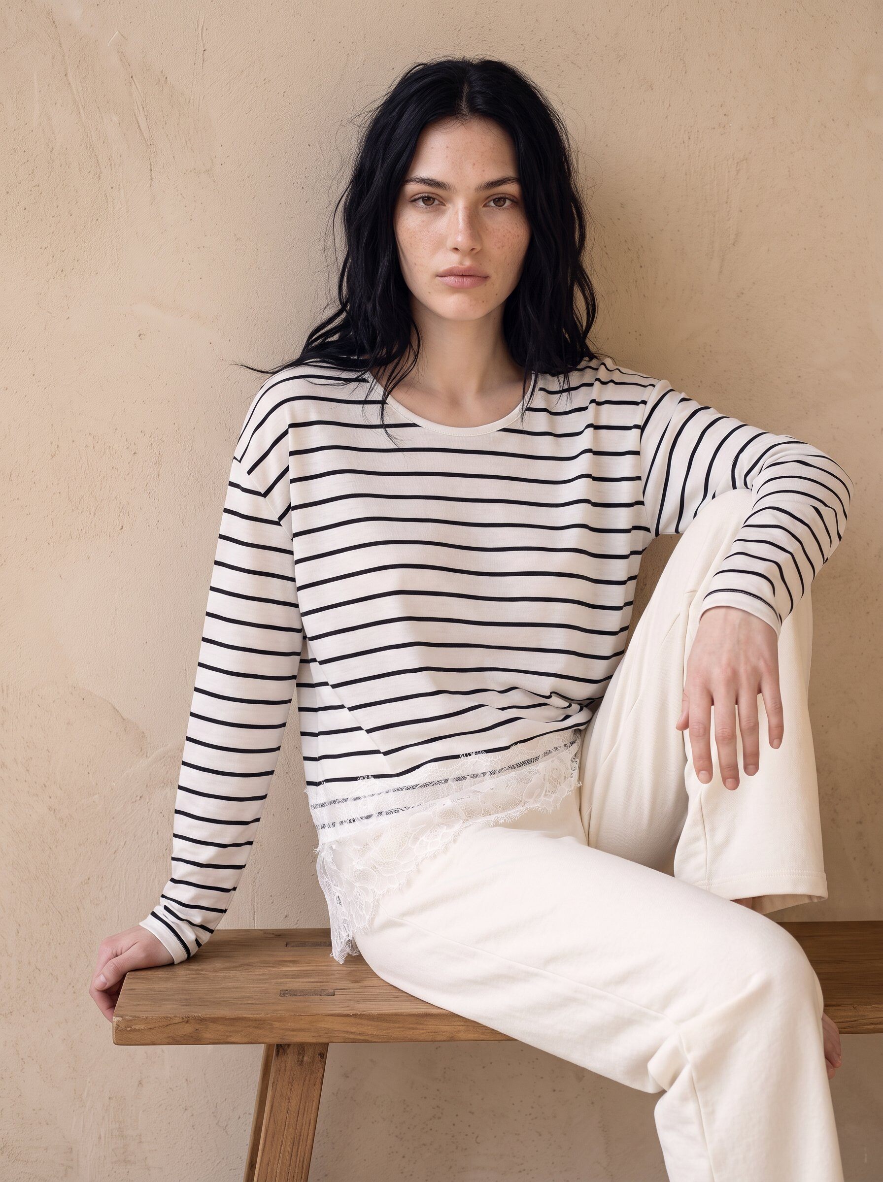 Grossiste KELIE - Top en maille rayé manches longues femme