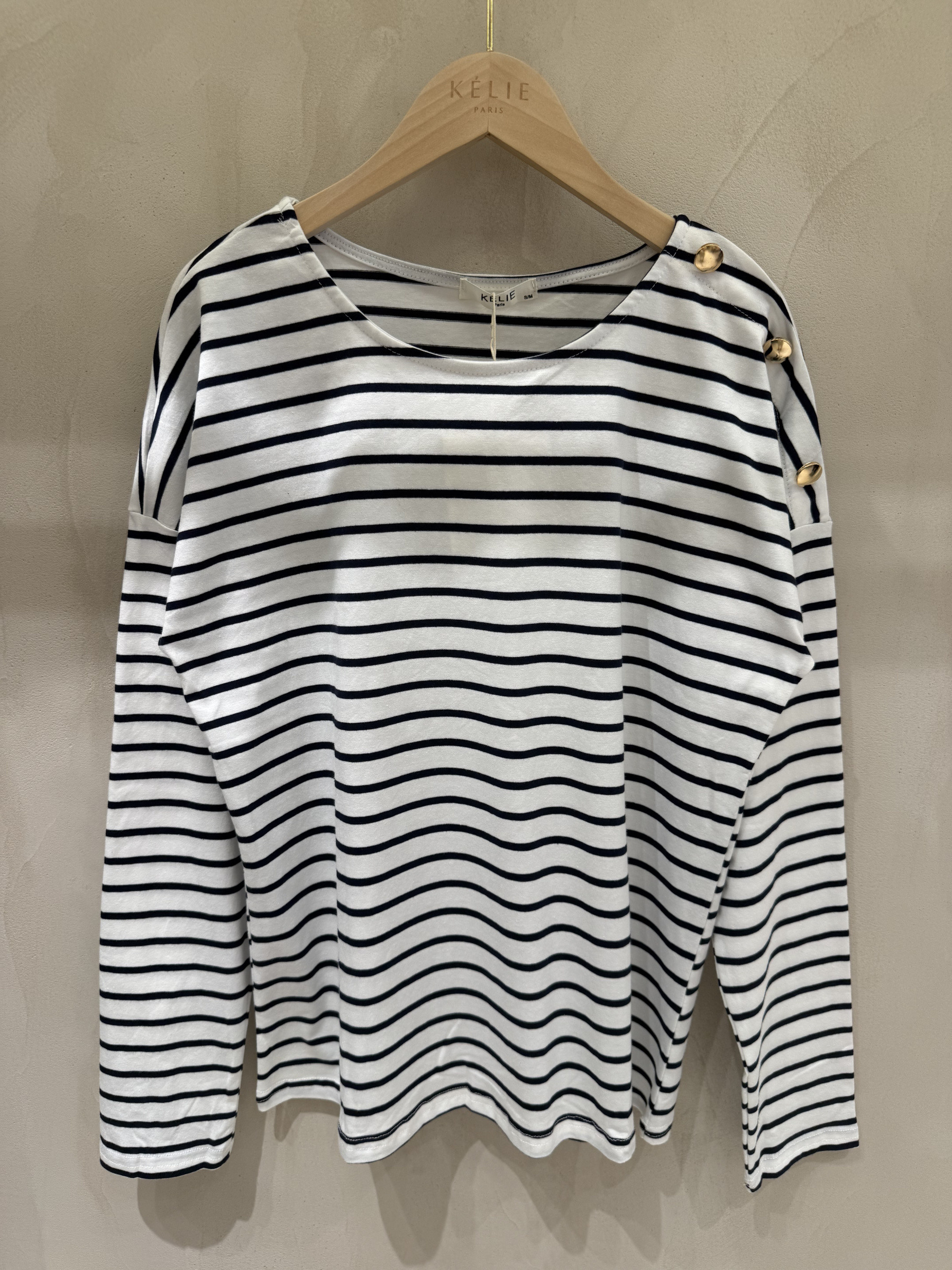 Mayorista KELIE - Camiseta marinera a rayas con botones en el hombro