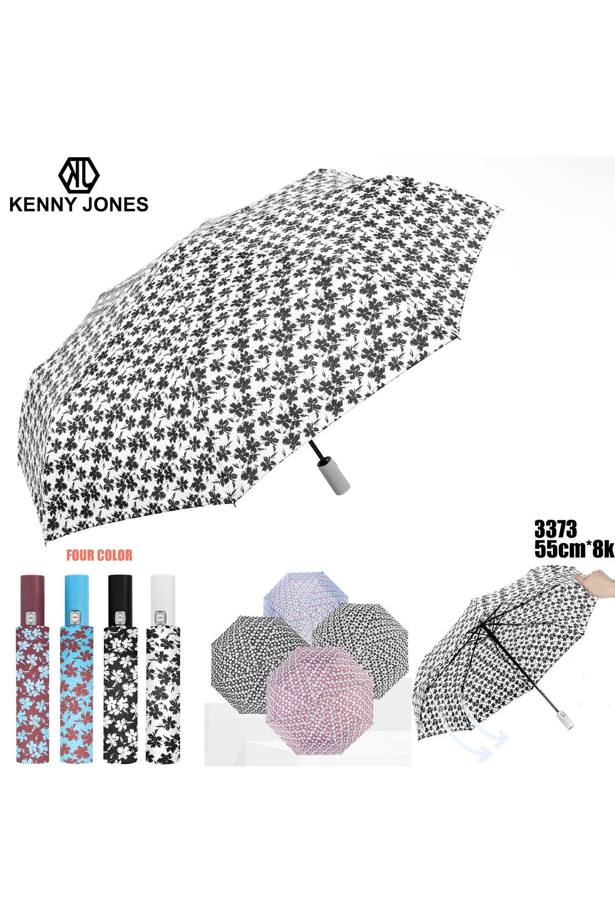Wholesaler KENNY JONES - RST3373A Folding Umbrella with Baroque Pattern and Automatic Open-Close