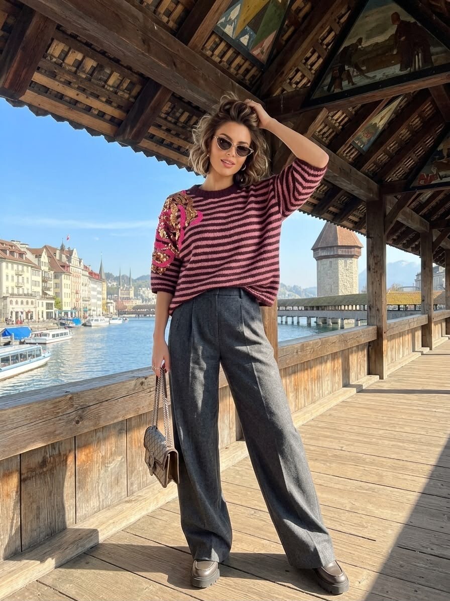Wholesaler Ki&Love - Soft knit striped sweater with sequins