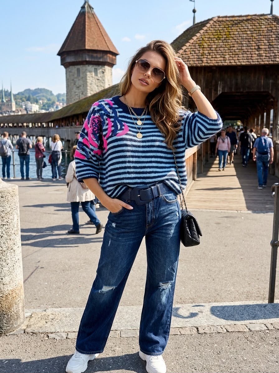 Wholesaler Ki&Love - Soft knit striped sweater with sequins