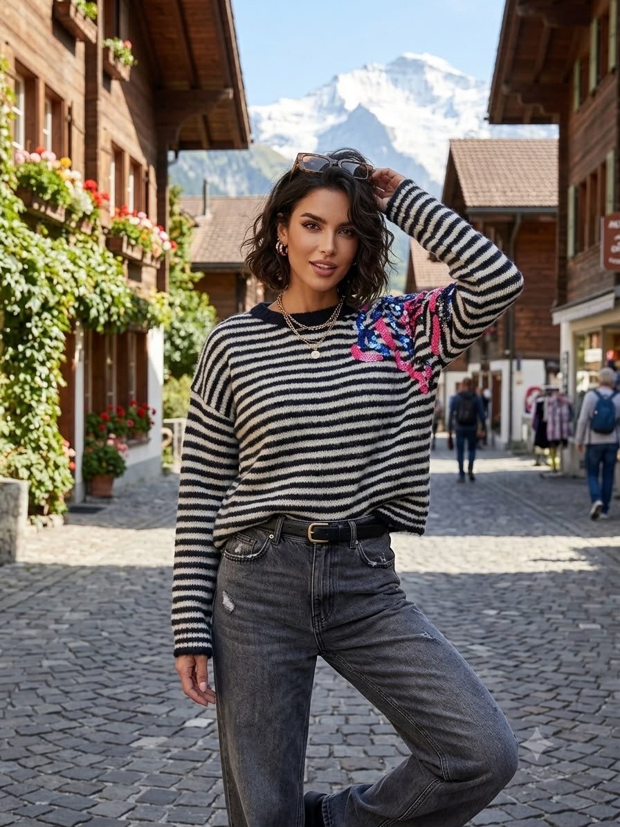Wholesaler Ki&Love - Nautical sweater with sequin pattern