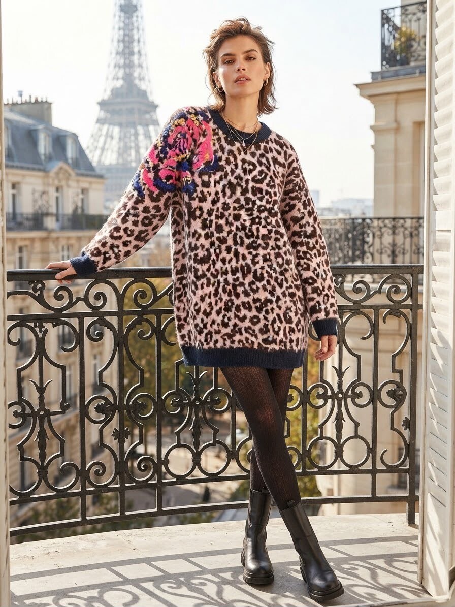 Wholesaler Ki&Love - Leopard sweater dress with sequin details