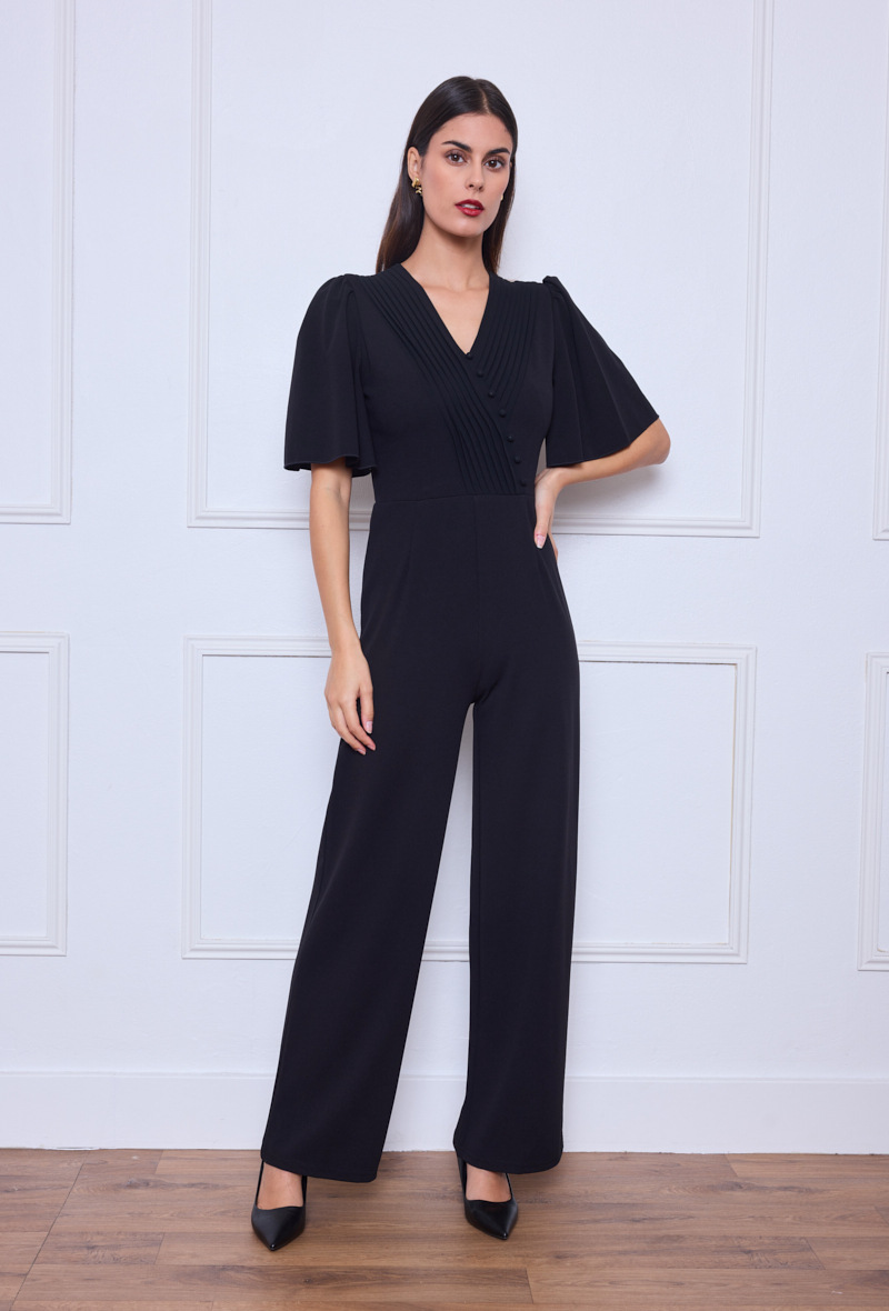 Combinaison femme élégante en polyester (95%) et élasthanne (5%), parfaite pour l'automne. Confectionnée en Chine, manches évasées tendance.