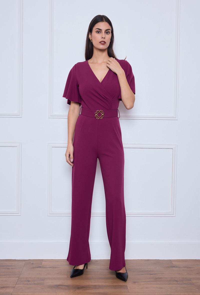 Combinaison féminine évasée et ceinturée, en polyester et élasthanne, idéale pour l'automne/hiver, fabriquée en Chine.