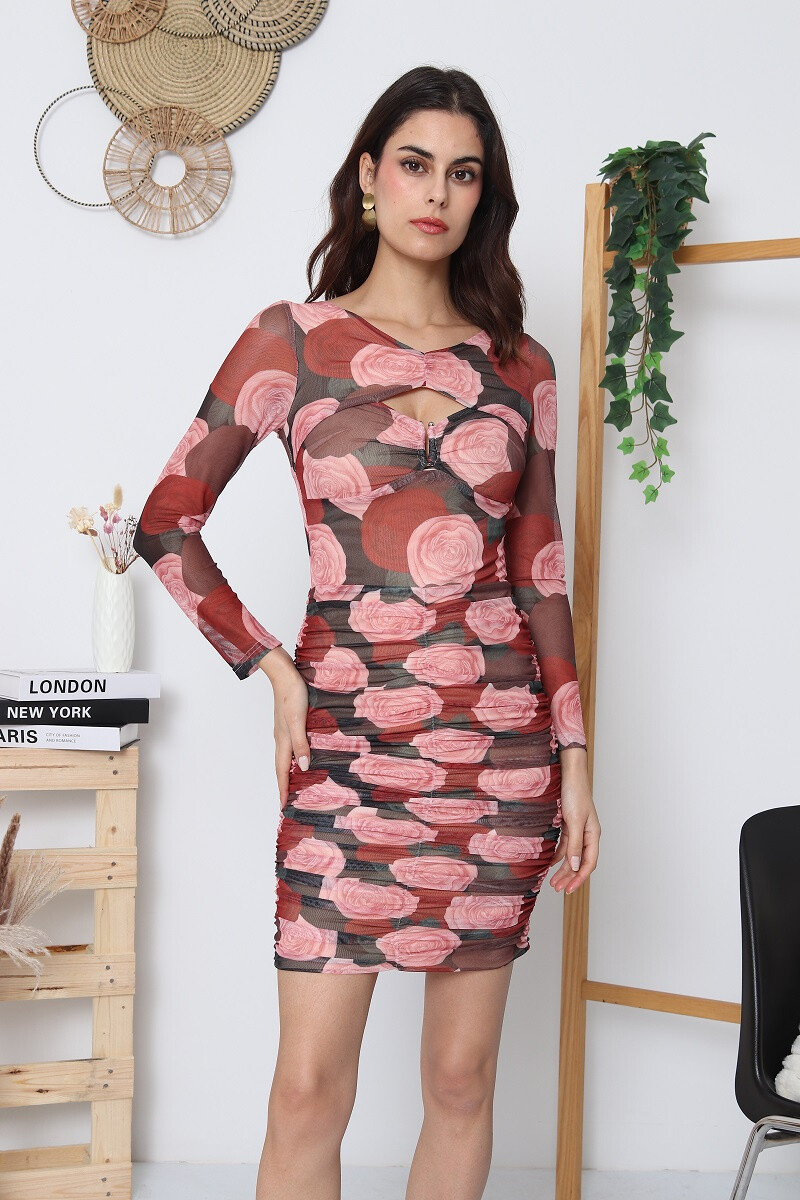 Wholesaler Kichic - Printed stretch dress with gathers