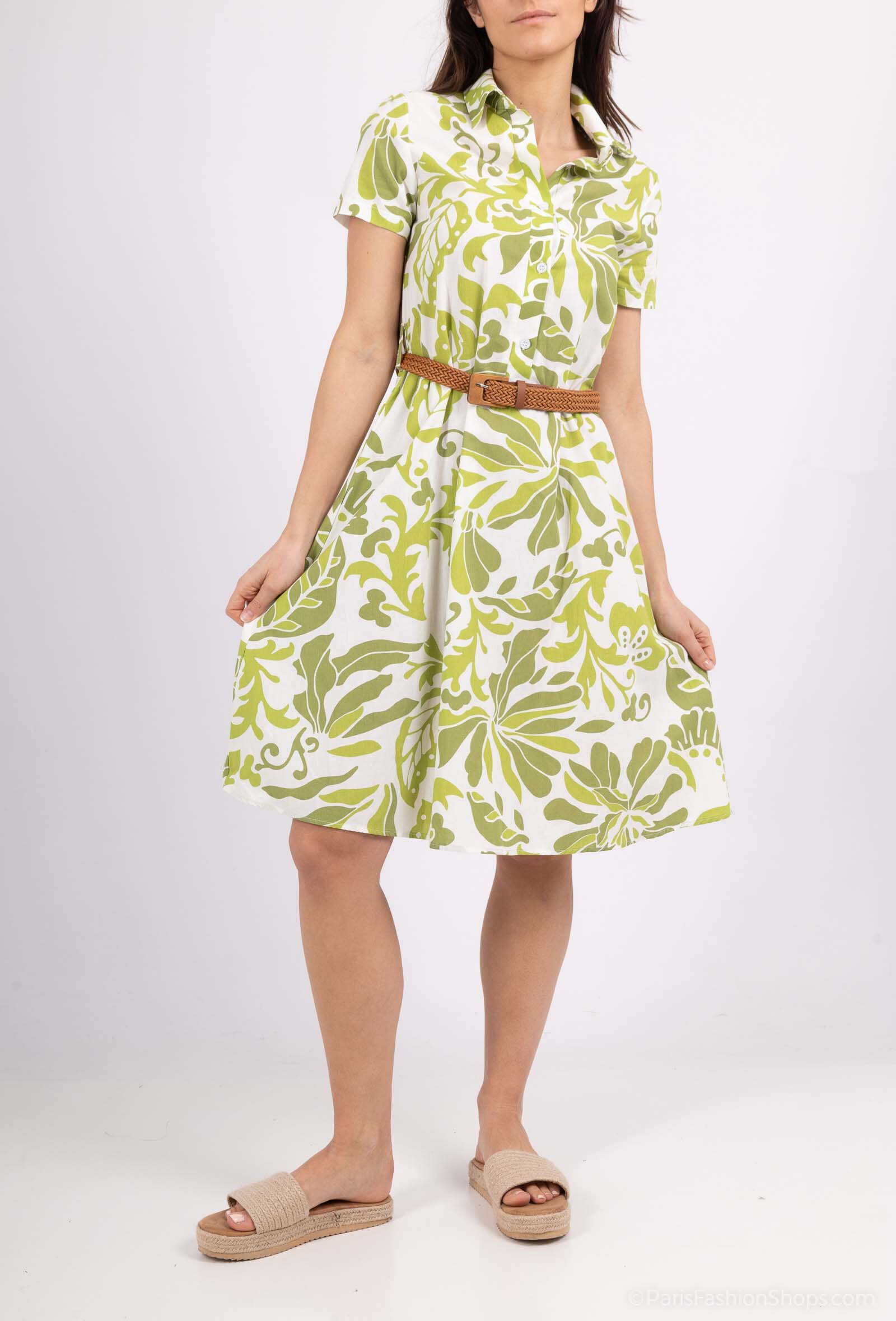 Wholesaler Kichic - 100% cotton flared dress with belt