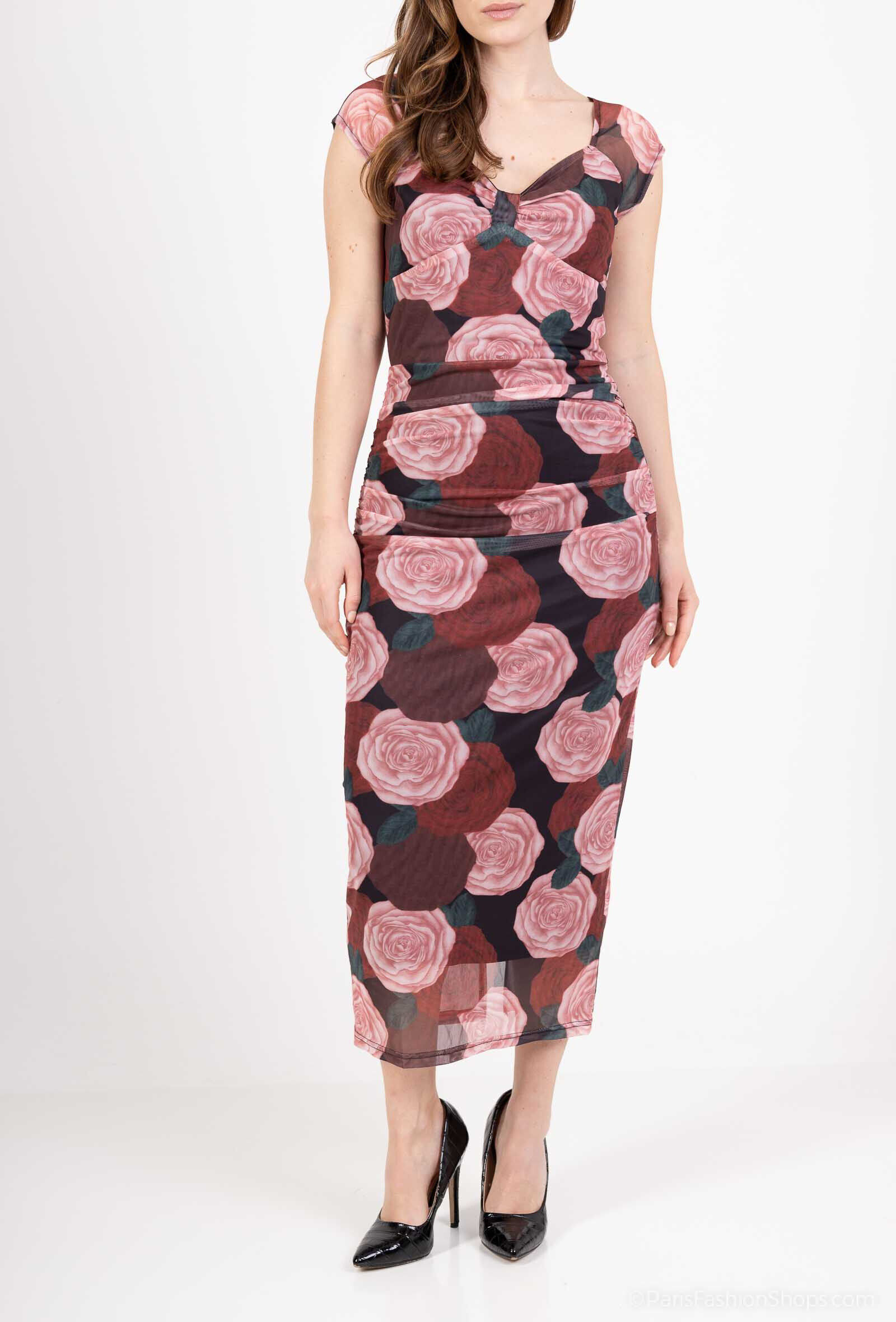 Wholesaler Kichic - Rose printed lycra dress