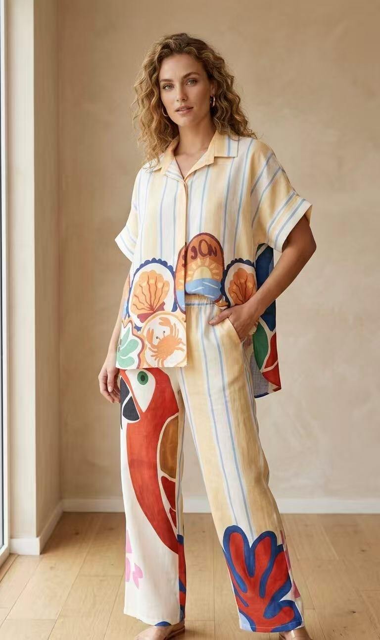 Mayorista kiki s.r.l. - Conjunto de lino estampado