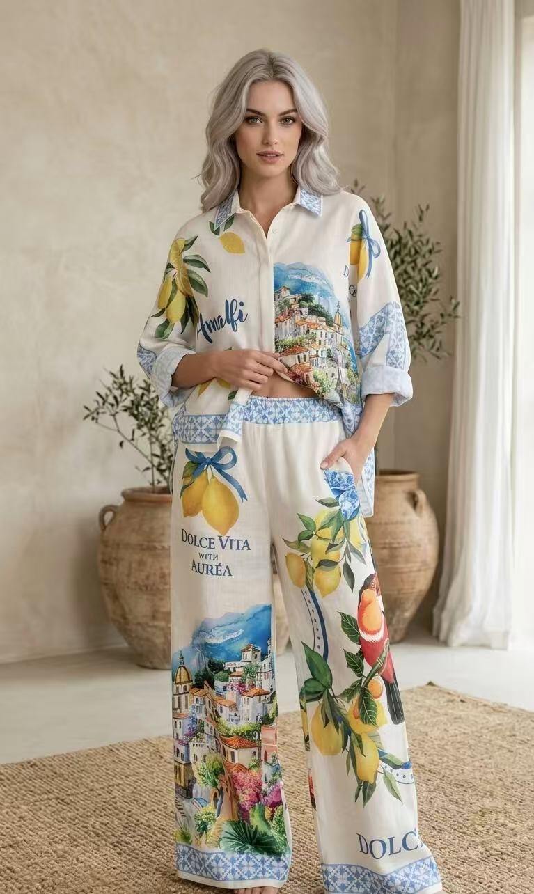 Mayorista kiki s.r.l. - Conjunto de lino estampado
