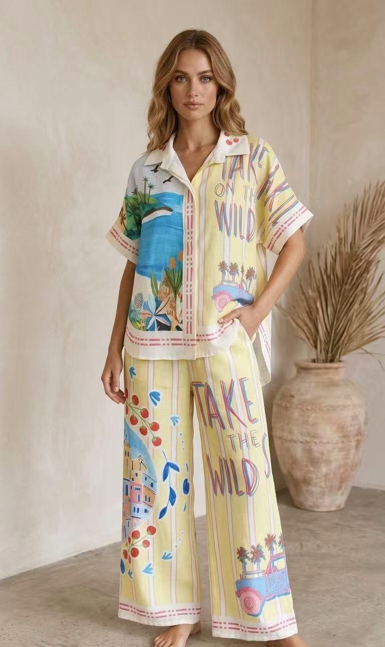 Mayorista kiki s.r.l. - Conjunto de lino estampado