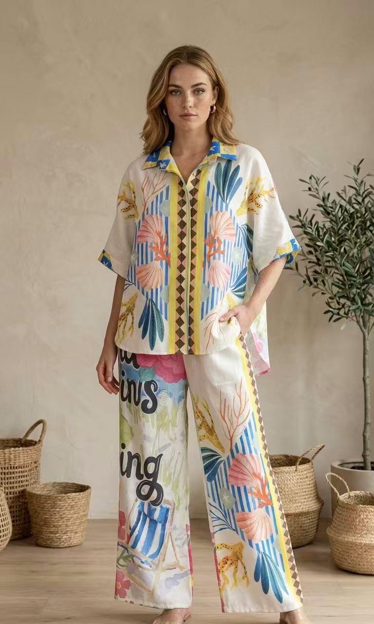 Mayorista kiki s.r.l. - Conjunto de lino estampado