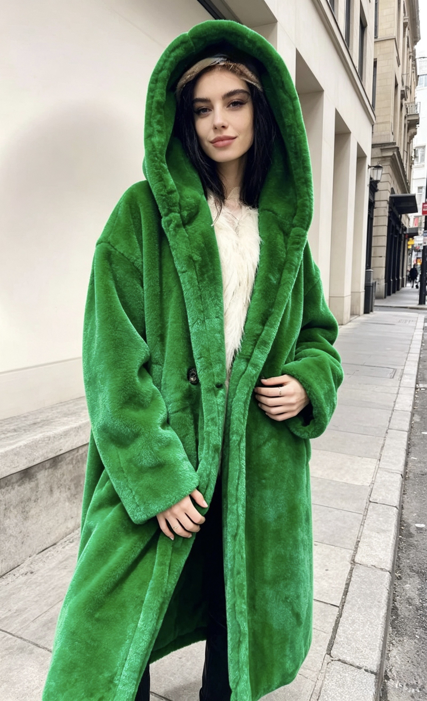 Wholesaler KIMI&CO - Oversized Hooded Faux Fur Long Coat for Women