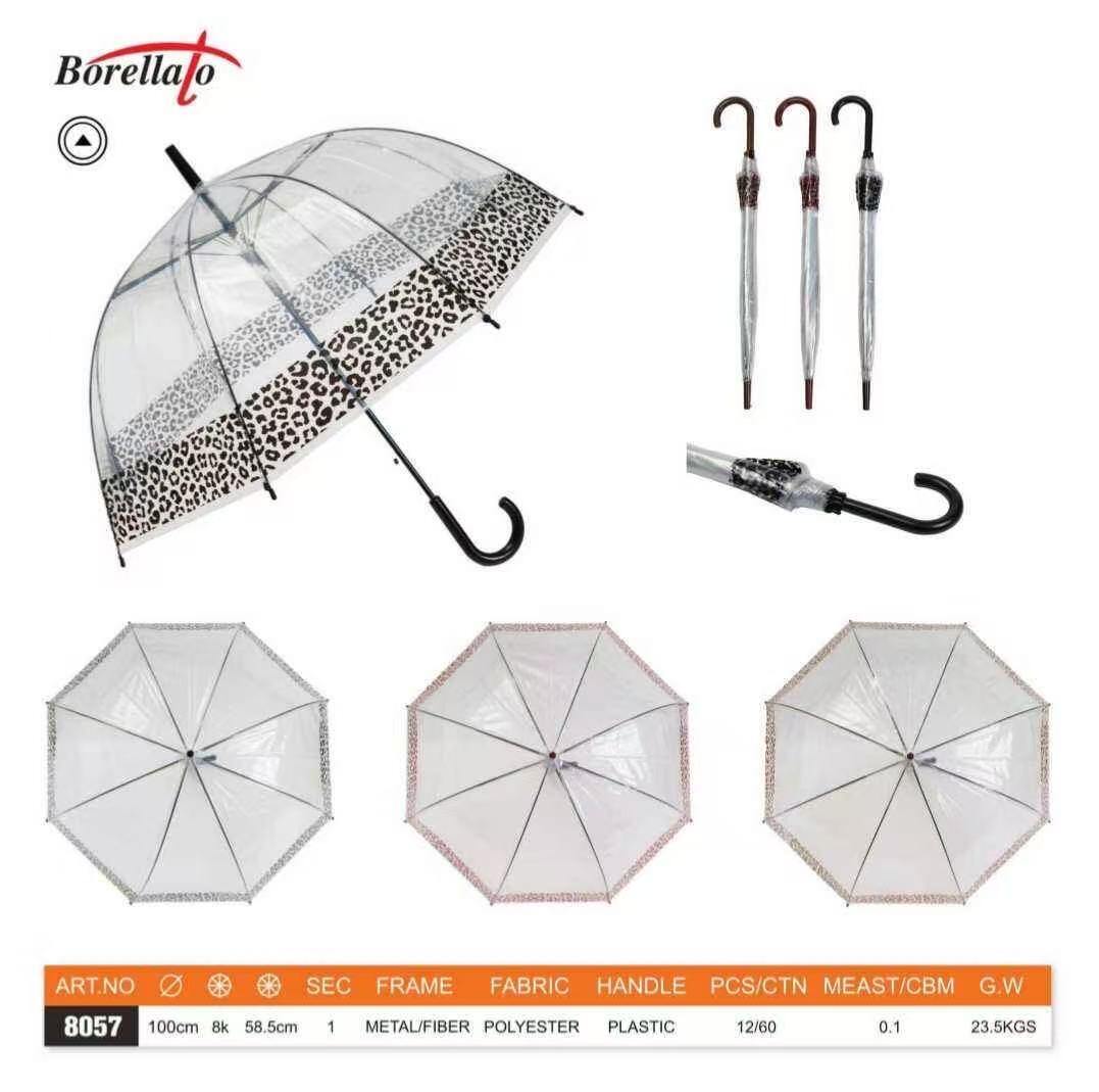 Wholesaler KIS₂ - LEOPARD PRINT UMBRELLA THREE COLORS TRANSPARENT, ART. OM8057 sold in packs of 12 pieces