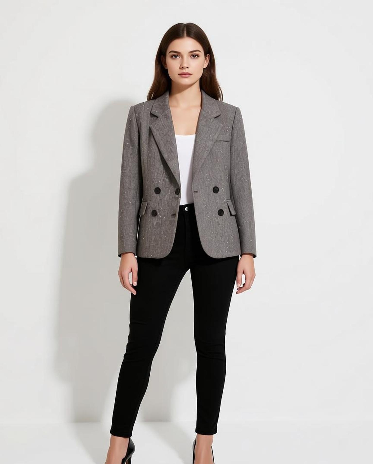 Wholesaler KIS₂ - ELEGANT BLAZER WITH SHINY COLLAR ON THE FABRIC LONG SLEEVES WITH POCKETS AND BUTTONS IN FRONT IN SIZES