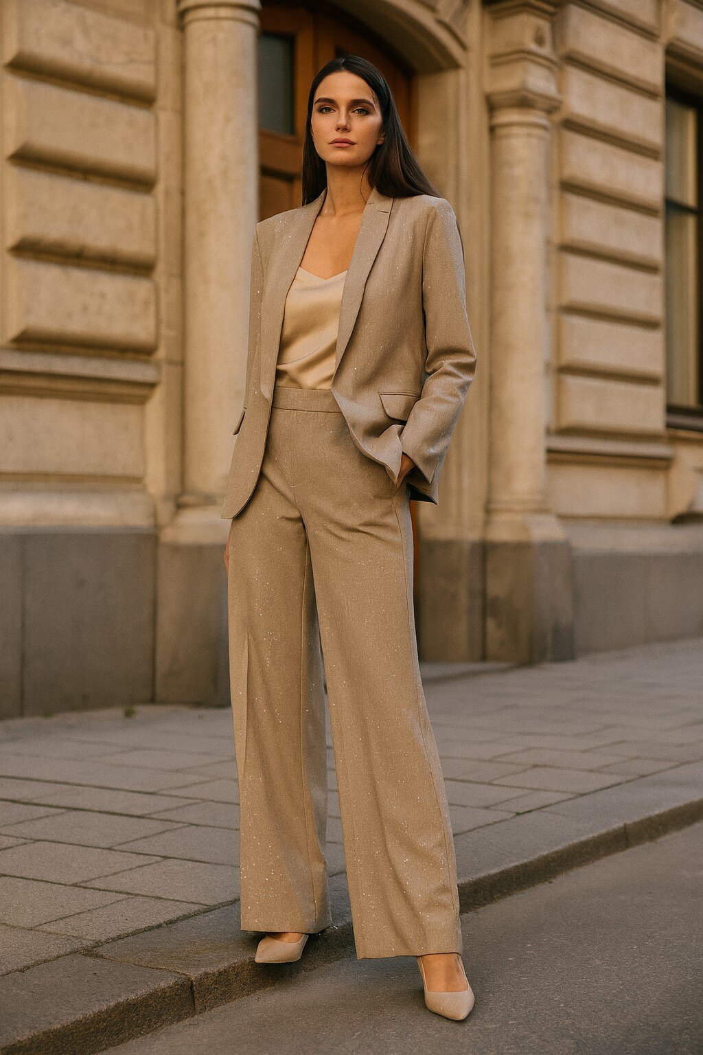 Wholesaler KIS₂ - ELEGANT SHINY BLAZER OPEN FRONT WITH SOLID COLOR FRONT POCKETS ONE SIZE