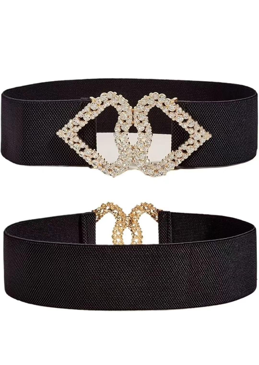 Großhändler KIS₂ - ELASTISCHER TAILLENBANDGÜRTEL MIT SCHMUCKSCHNALLE UND EINGEFASSTEN RHOMBOID-RINGEN UND ELEGANTEN STRASSSTEINEN EINHEITSGRÖSSE