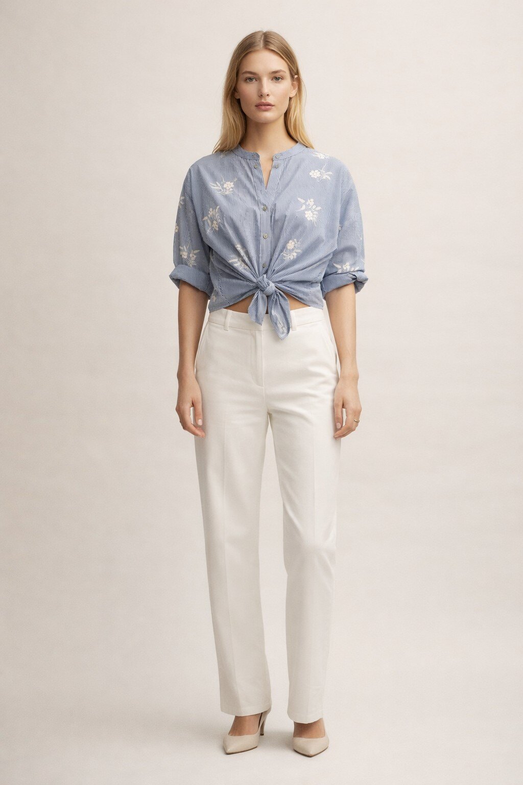 Wholesaler KIS₂ - STRIPED SHIRT WITH PRINT MANDARIN COLLAR LONG SLEEVES COMFORTABLE FRONT BUTTONS ONE SIZE