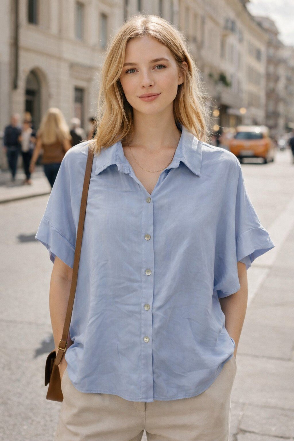 Grossista KIS₂ - CAMICIA DONNA CON COLLO, MANICA CORTA E OVERSIZE