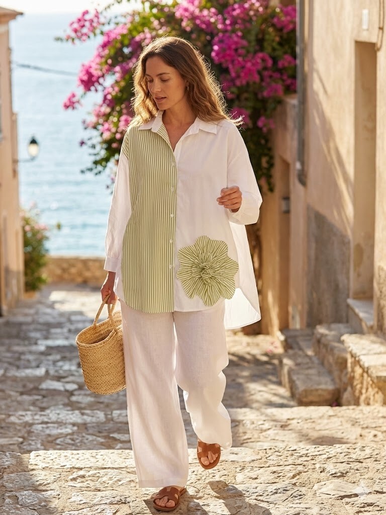 Grossista KIS₂ - CAMICIA CURVY TAGLIA FORTI LUNGA MANICA LUNGA CON MOTIVO RIGATO META TINTA UNITA PARTICOLARE TAGLIA UNICA