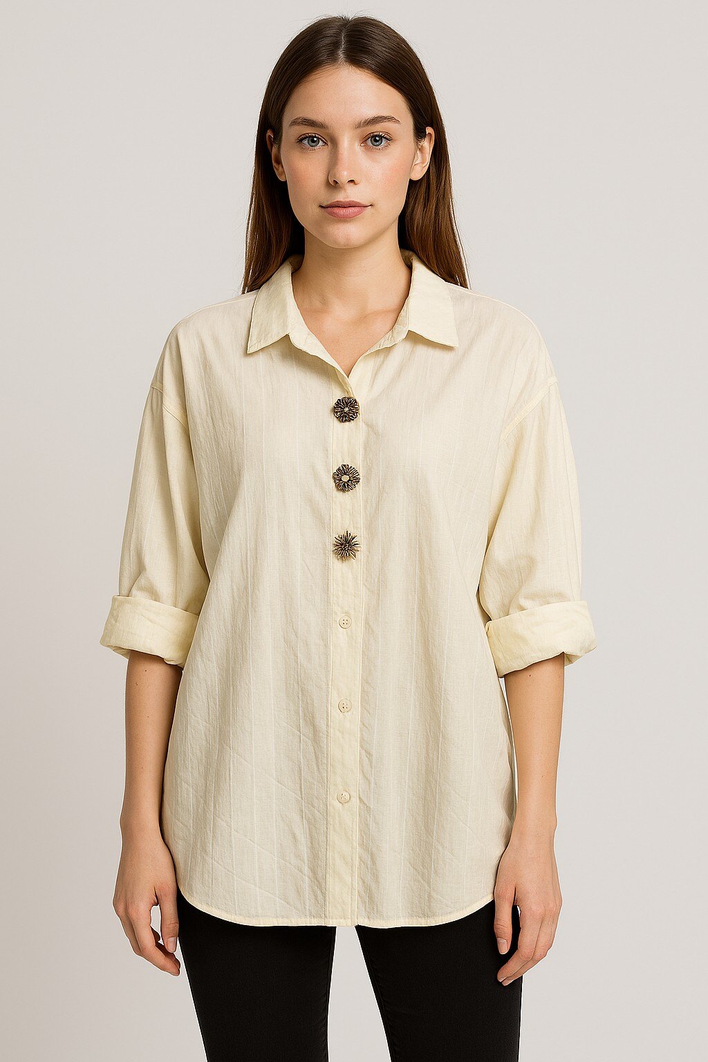Grossiste KIS₂ - CHEMISE À RAYURES AVEC COL COL LONGUE MANCHES BOUTONS FRONTAUX TAILLE OVERSIZE COUPE AMPLE