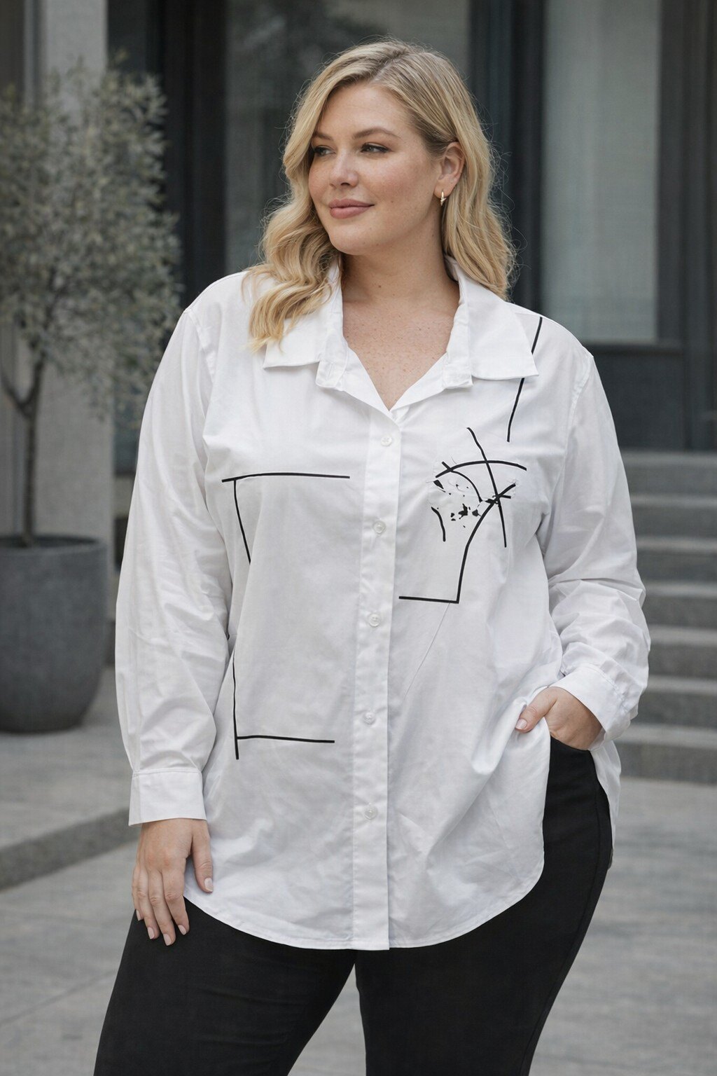 Grossiste KIS₂ - CHEMISE GRANDE TAILLE CURVY COUPE AMPLE MANCHES LONGUES AVEC COL