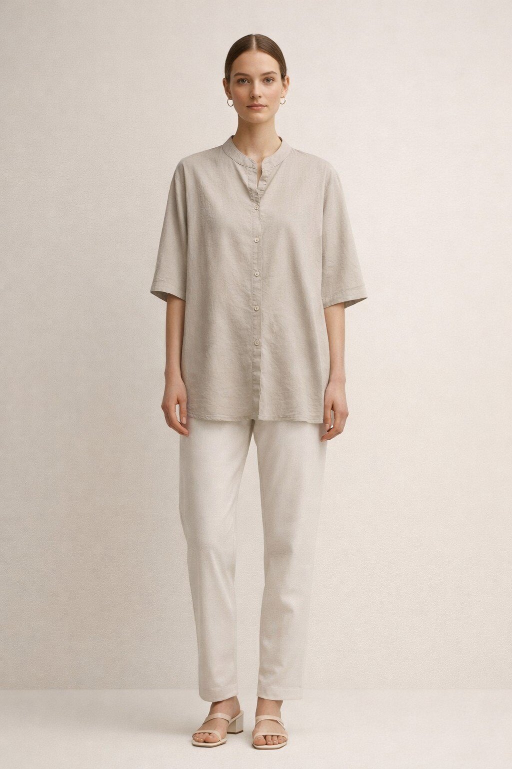 Mayorista KIS₂ - CAMISA CASUAL CÓMODA MANGA CORTA CON CUELLO ABIERTO BOTONES FRONTALES COLOR LISO TALLA ÚNICA