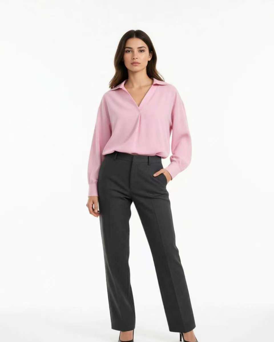 Mayorista KIS₂ - CAMISA CASUAL CÓMODA MANGA LARGA CUELLO ABIERTO COLOR SÓLIDO TALLA ÚNICA