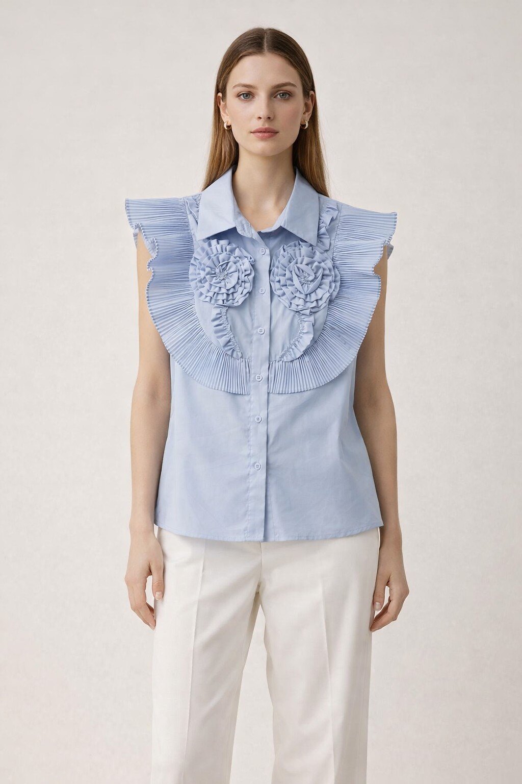 Grossiste KIS₂ - CHEMISE SANS MANCHES AVEC COL COL ÉLÉGANT DÉTAIL AVEC BOUTONS FRONTAUX TAILLE UNIQUE