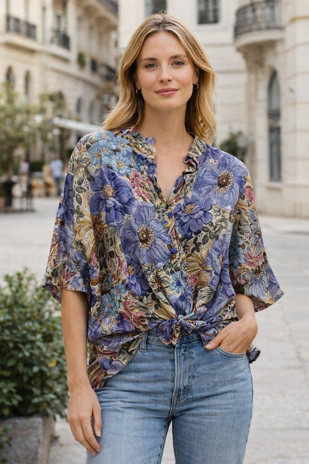 Wholesaler KIS₂ - SHORT SLEEVE SHIRT WITH VARIOUS PRINTS COMFORTABLE FRONT BUTTONS ONE SIZE