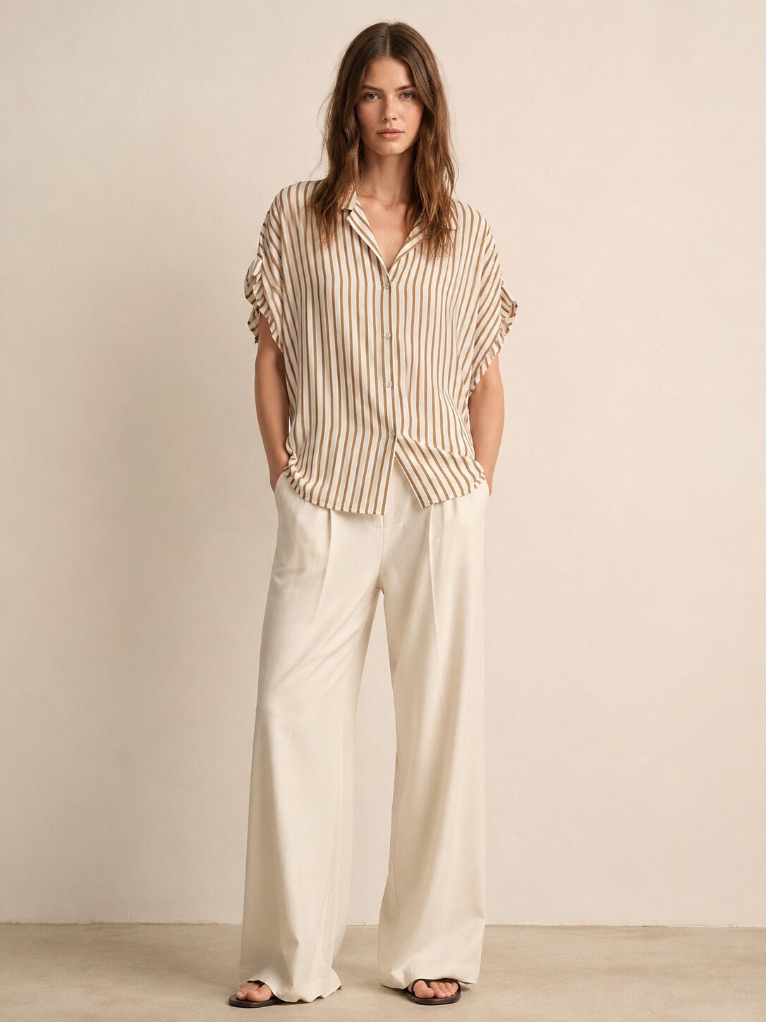 Wholesaler KIS₂ - LIGHT STRIPED SHIRT PERFECT FOR SUMMER SHORT SLEEVES WITH COLLAR FRONT BUTTONS ONE SIZE