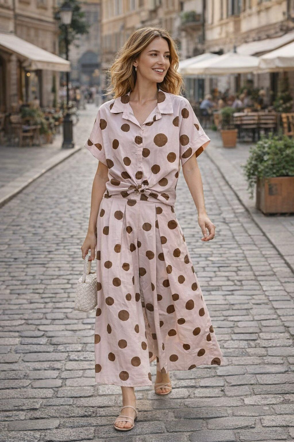 Wholesaler KIS₂ - POLKA DOT SHORT SLEEVE SHIRT WITH COLLAR COMFORTABLE FRONT BUTTONS ONE SIZE