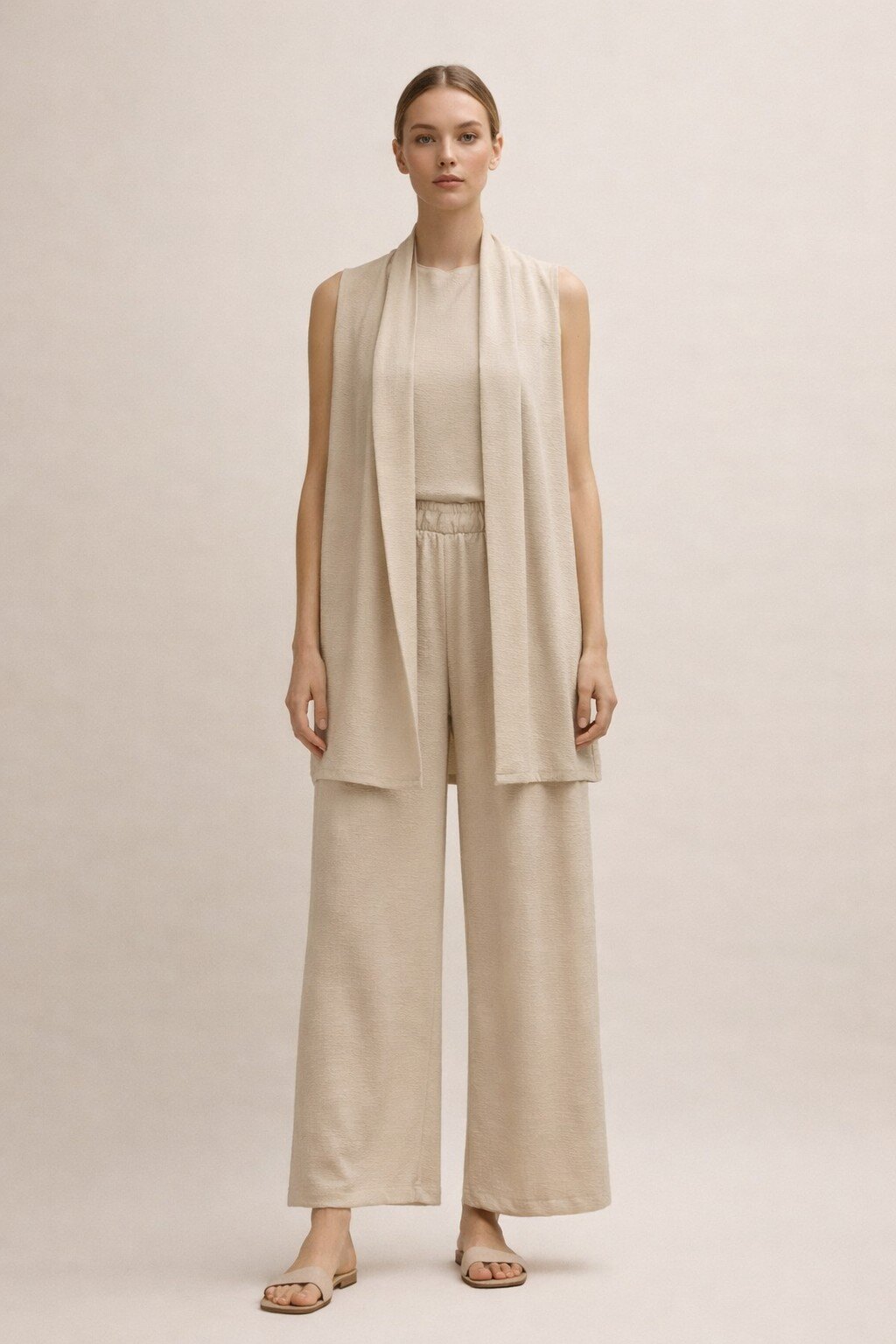 Wholesaler KIS₂ - OPEN JACKET SET SLEEVELESS LONG AND SOLID COLOR PANTS COMFORTABLE ONE SIZE