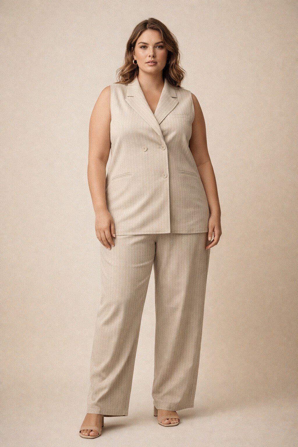 Wholesaler KIS₂ - STRIPED PLUS SIZE VEST COMFORTABLE V-NECK SLEEVELESS FRONT BUTTONS ONE SIZE