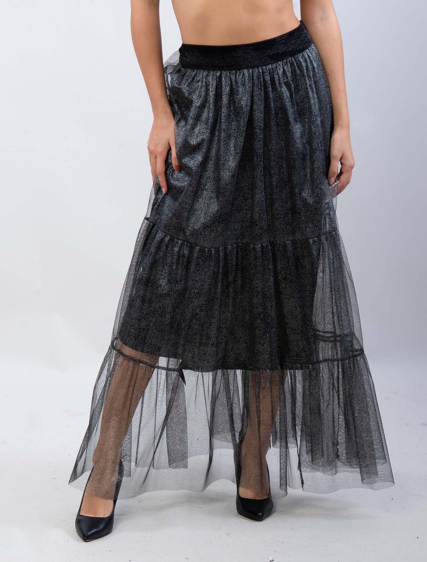 Wholesaler KIS₂ - LONG SHINY ELASTIC SKIRT COMFORTABLE FIT SOLID COLOR ONE SIZE