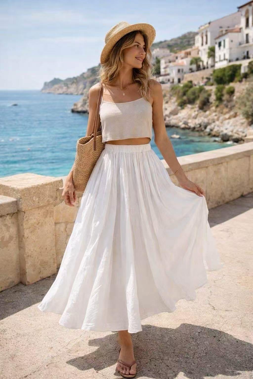 Wholesaler KIS₂ - LONG CASUAL SKIRT HIGH WAIST ELASTIC A-LINE COMFORTABLE SOLID COLOR ONE SIZE