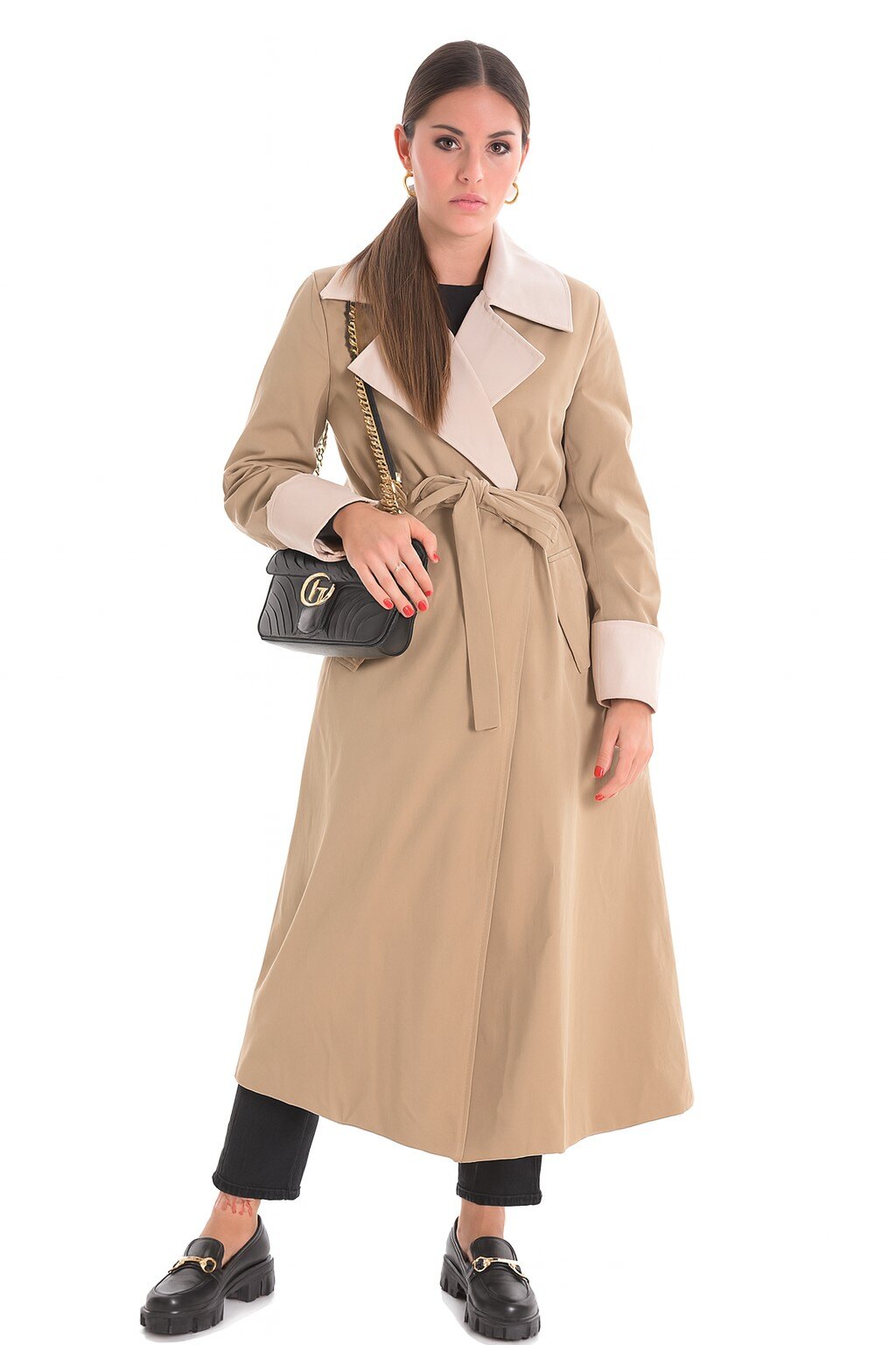Grossiste KIS₂ - MANTEAU LONG TRENCH À MANCHES LONGUES AVEC REVERS PARKA CLASSIQUE AVEC CEINTURE UNIE TAILLE UNIQUE