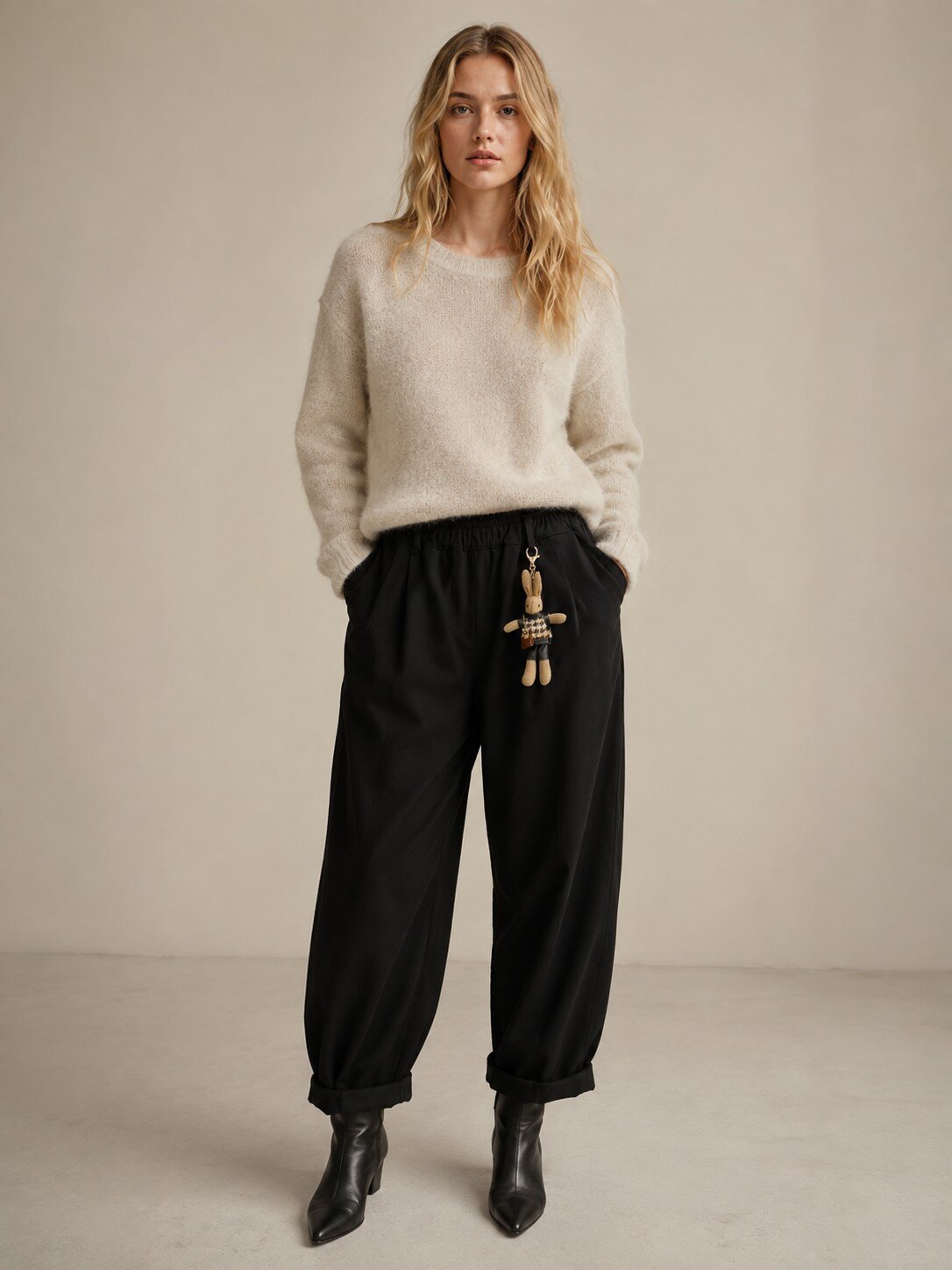 Grossiste KIS₂ - PANTALON DROIT JAMBE LARGE ÉLASTIQUE AVEC POCHES CONFORTABLES ASSOCIÉ À UNE PELUCHE UNIE TAILLE UNIQUE