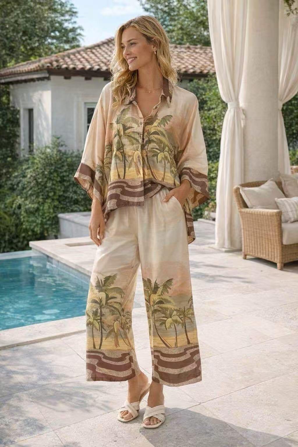 Wholesaler KIS₂ - LONG WIDE ELASTIC COMFORTABLE PANTS WITH PRINT SUITABLE FOR SUMMER ONE SIZE