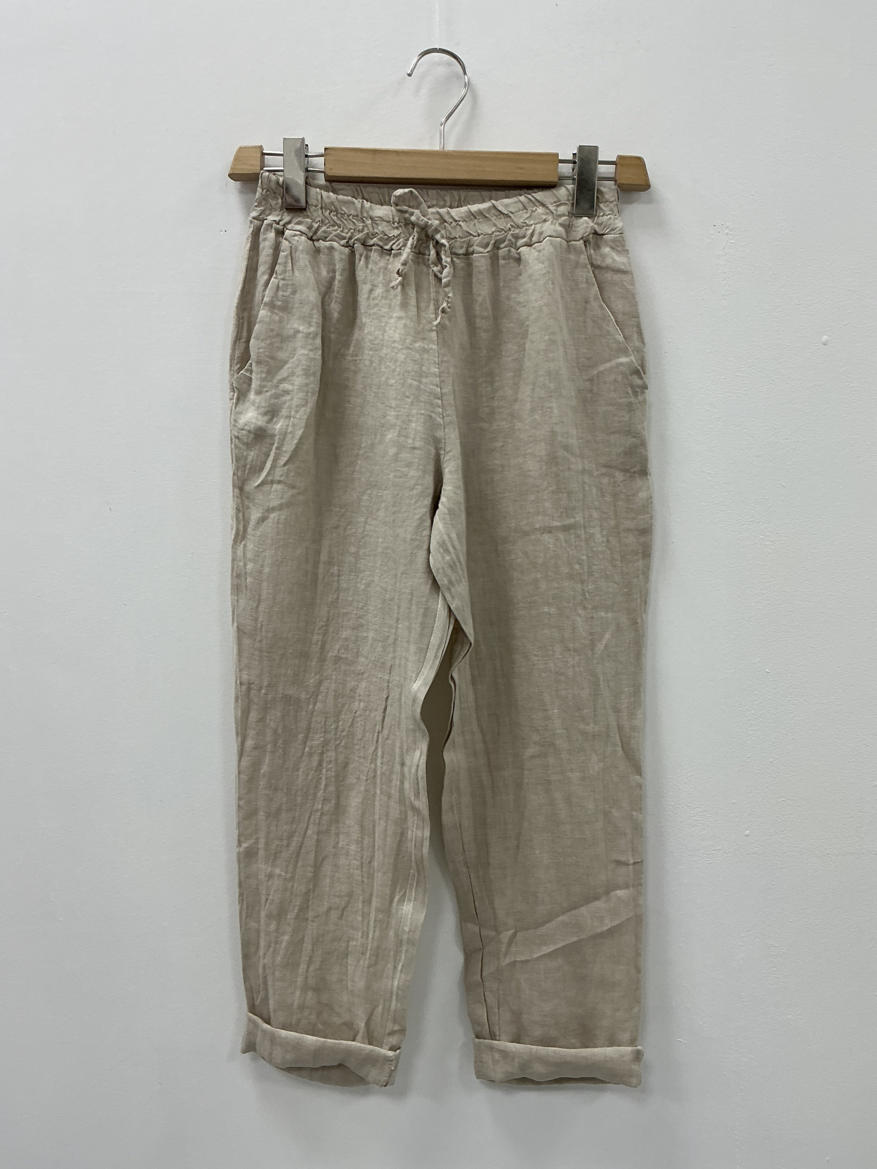 Mayorista KIS₂ - PANTALÓN DE LINO ELÁSTICO PIERNA ANCHA CON BOLSILLOS COLOR LISO TALLA ÚNICA
