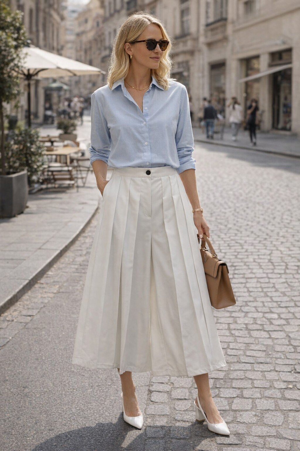 Grossiste KIS₂ - PANTALON JUPE LARGE À PLIS UNI AVEC LES TAILLES